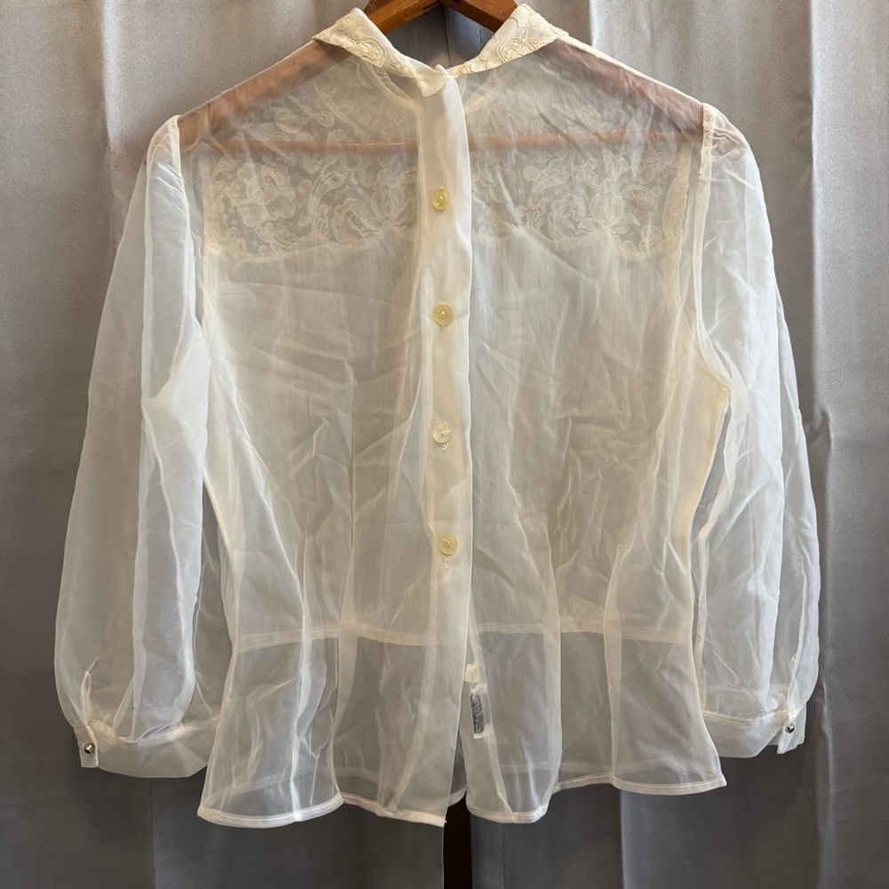 Debcraft 1950s Sheer Nylon Blouse with Rhinestone Details Delicate Details 36 - Picture 4 of 10